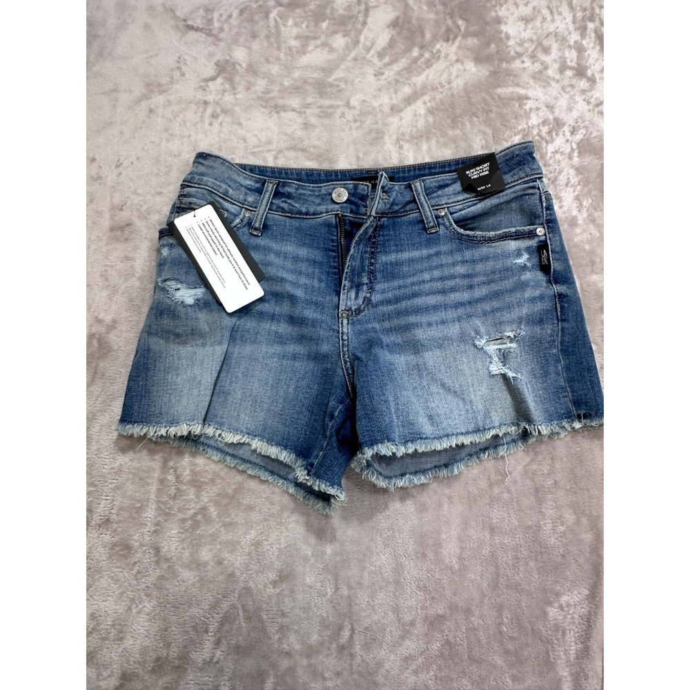 Silver Jeans Co. Suki Shorts Womens Size 30/4 Indigo Blue Distressed Zip NWT